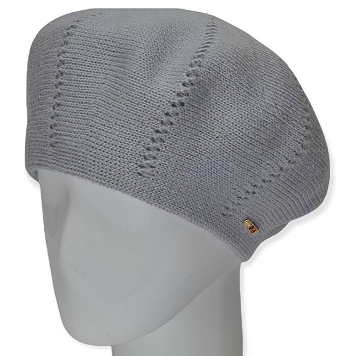 Берет женский Lirus Ариэль из шерсти двойной с узором Серо-голубой