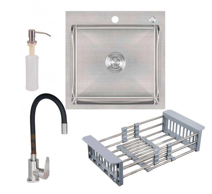 Набор мойка кухонная Lidz H5050 4в1 с дозатором корзиной и смесителем Lidz Vida 04R-BFS