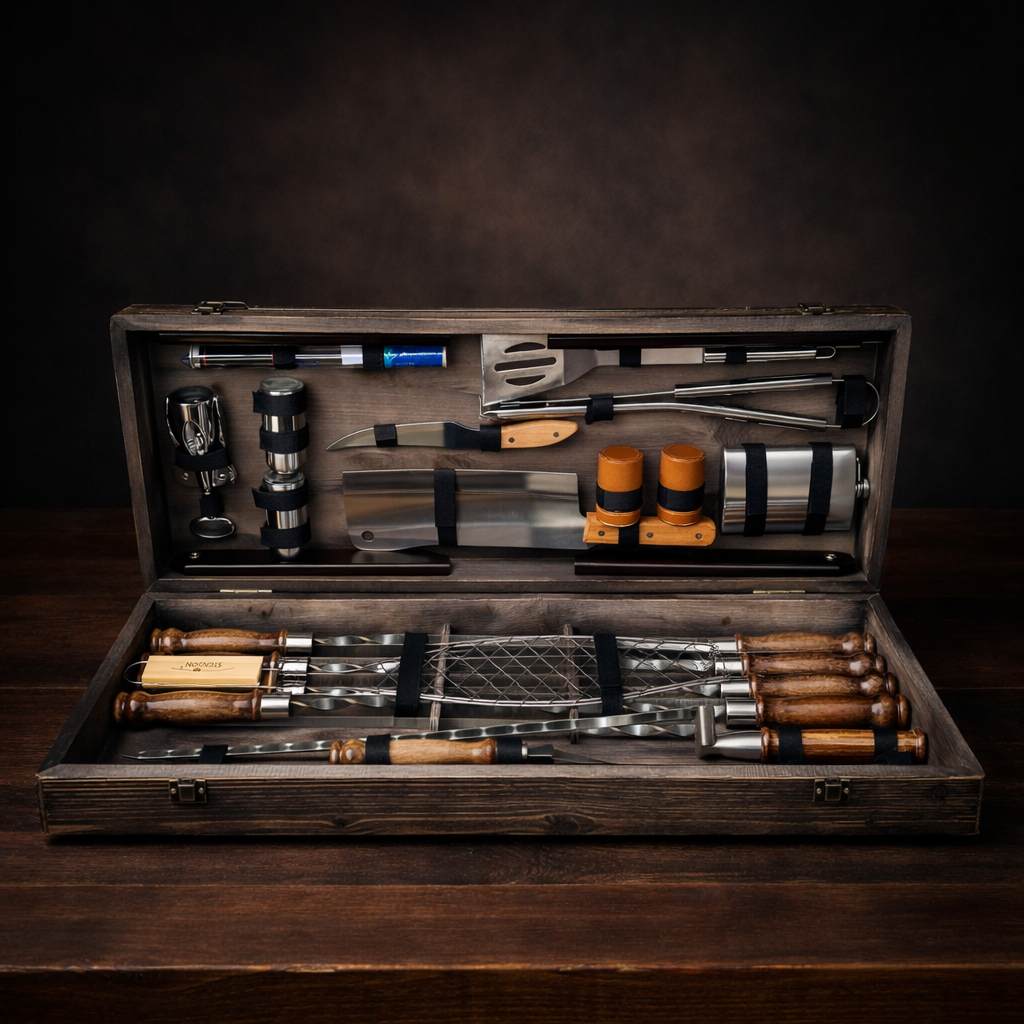 Подарочный набор шампуров Jooki Мастер ГрильКейс-столик темная текстура (10231)