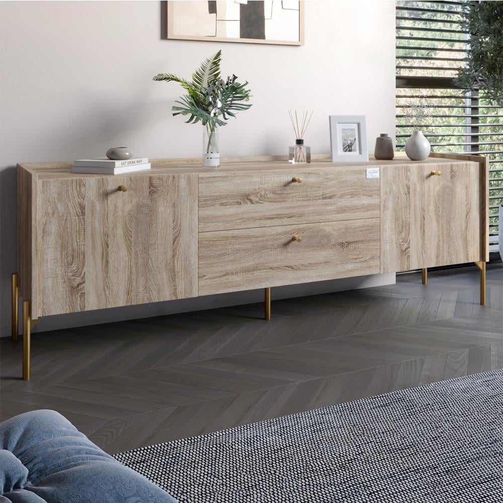 Тумба під телевізор з шухлядами Lion Wood з золотими ніжками 180х50х40 см Дуб Сонома Трюфель (000-000-2416)