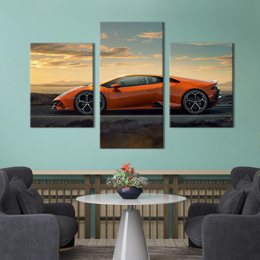 Картина на холсте триптих Оранжевый Lamborghini Huracan Evo 96x60 см (1249-32)