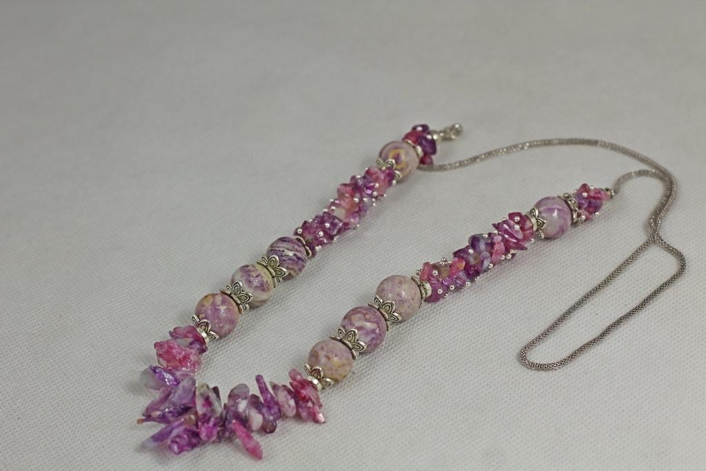 Бусы чароит с турмалином на цепочке 75 см Серебристый (29506246)