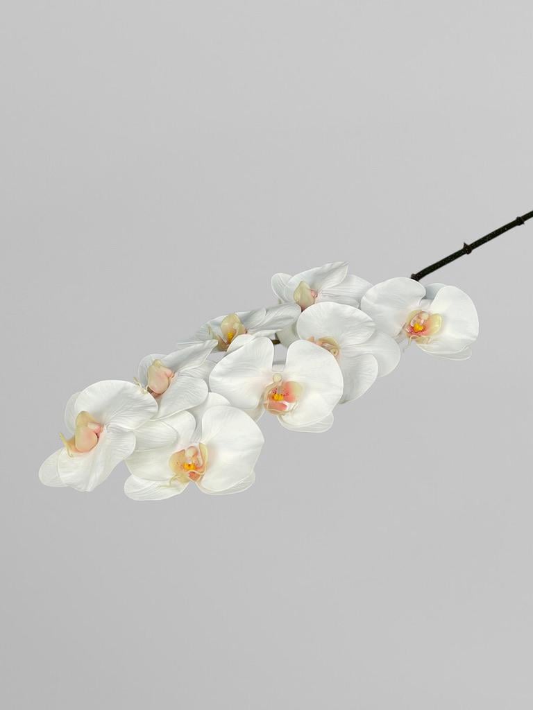 Искусственная орхидея Real touch 8 соцветий 80 см Белый с яркой серединкой (К01089)
