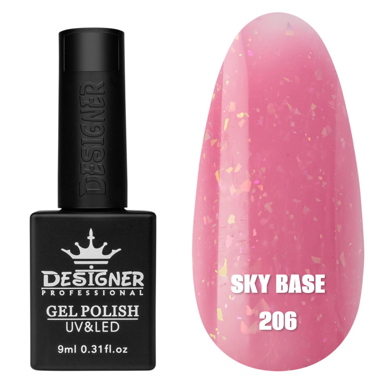 База камуфлирующая цветная Sky base Дизайнер с поталью/хлопья Юки 9 мл 206