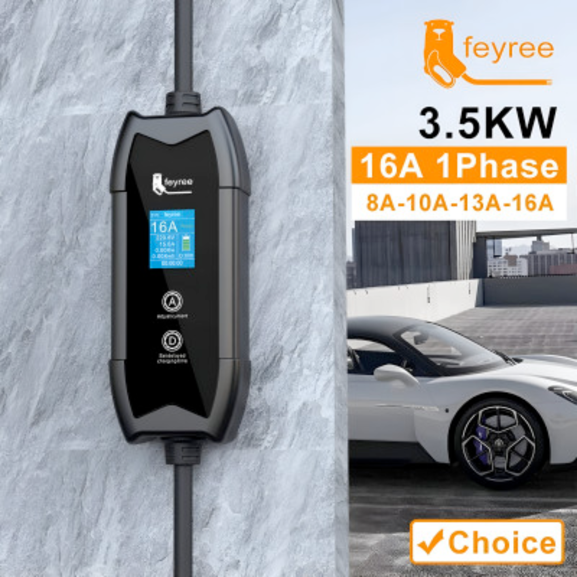 Зарядний пристрій для електромобіля Feyree EV Portable Type 2 16A 3,5 кВт 1-фазний (GS-38) - фото 2 Зарядний пристрій для електромобіля Feyree EV Portable Type 2 16A 3,5 кВт 1-фазний (GS-38) - фото 2