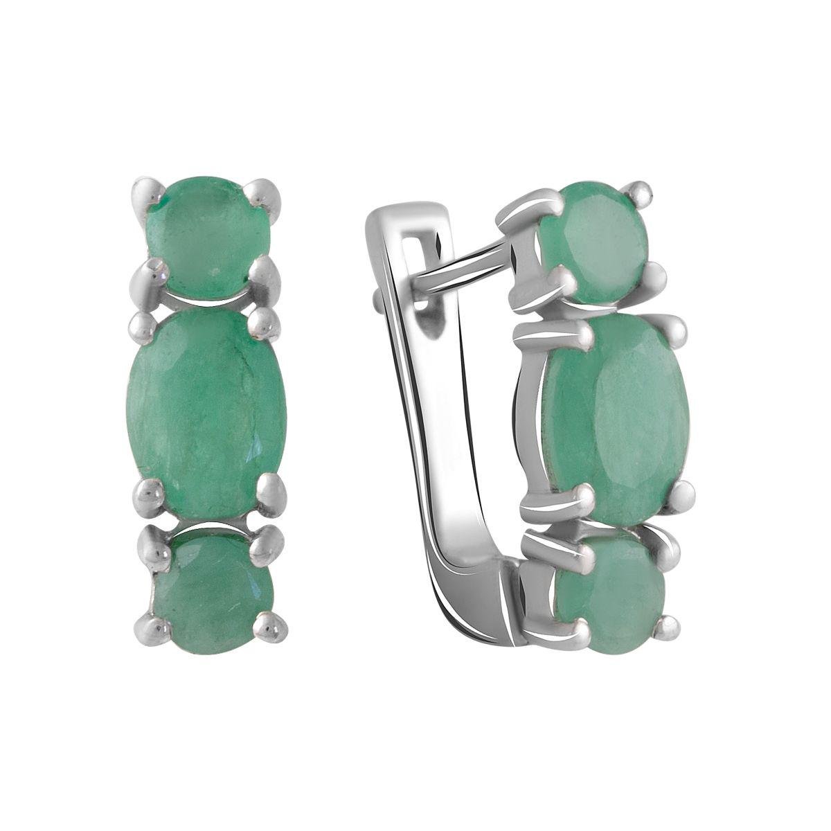 Серьги серебряные с натуральными овальными изумрудами Серьги серебряные с натуральными овальными изумрудами