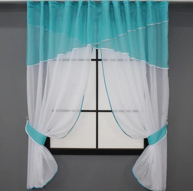 Шторки на кухню 280х170 см Лазурный/Белый (091к)