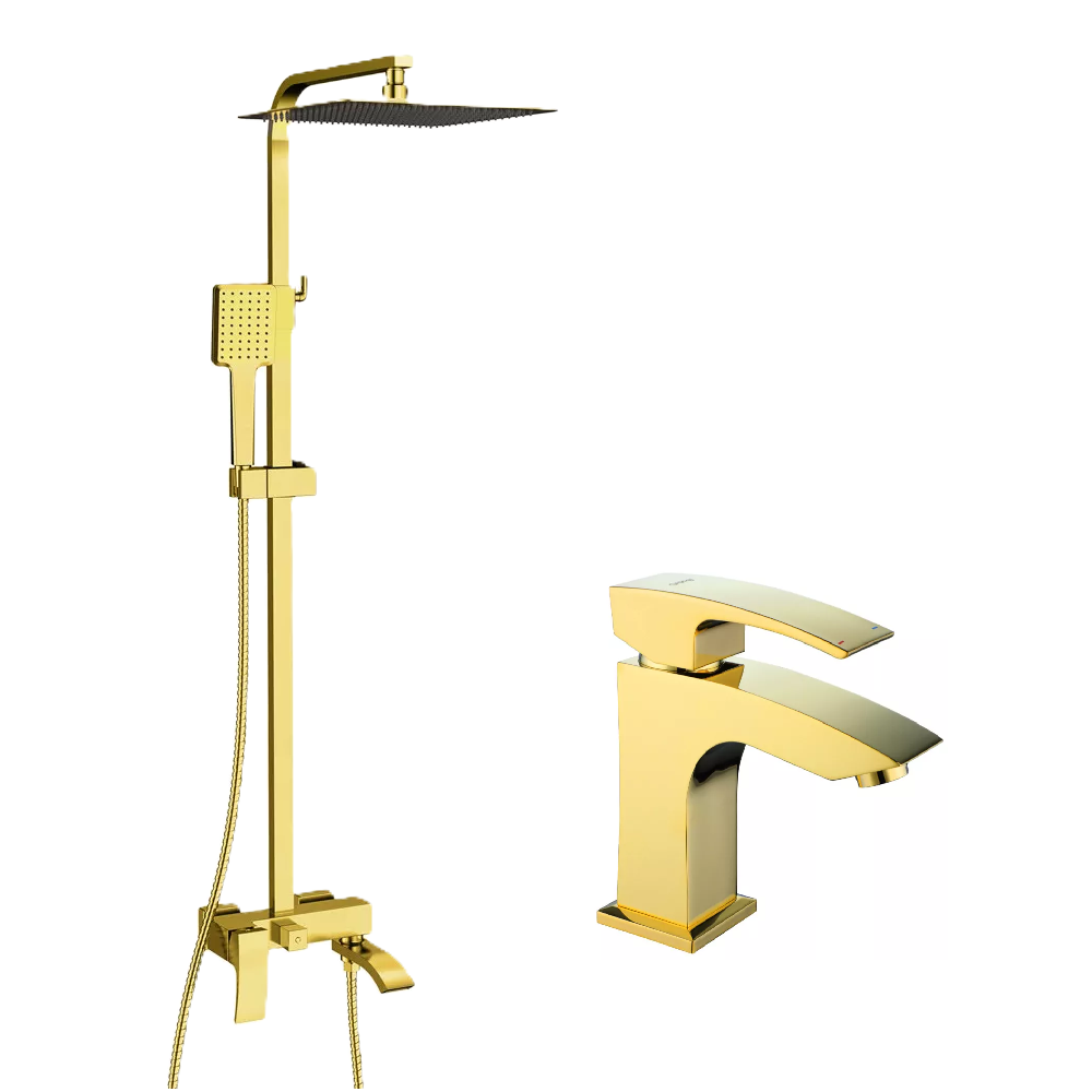 Душова система з тропічним душем та змішувачем для умивальника Золотий (10072407)