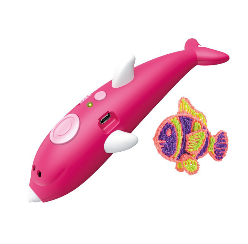 3D ручка аккумуляторная дельфин с трафаретами для рисования 3D Painting Pen 9903 Dolphin/115м пластика Розовый - фото 3