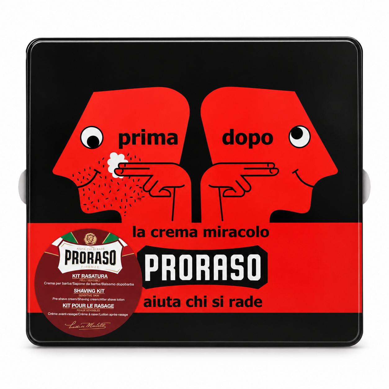 Набір подарунковий для гоління Proraso Vintage Selection Prima&Dopo в металевій коробці Делікатне гоління та догляд для жорсткої щетини