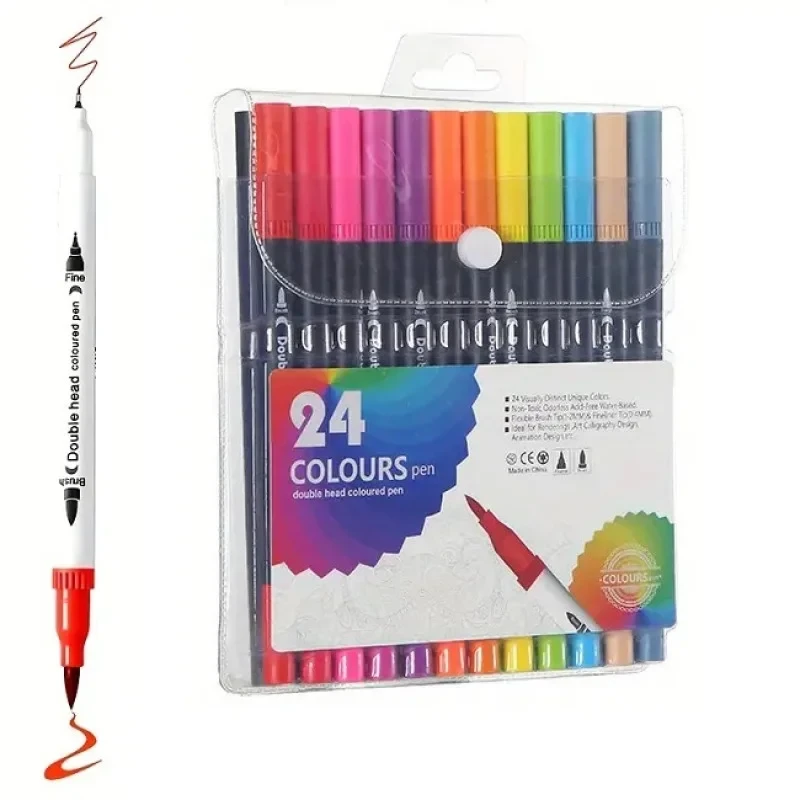 Набор маркеров двухсторонних линер/кисть 24 цвета (MX-00009642) - фото 2 Набор маркеров двухсторонних линер/кисть 24 цвета (MX-00009642) - фото 2