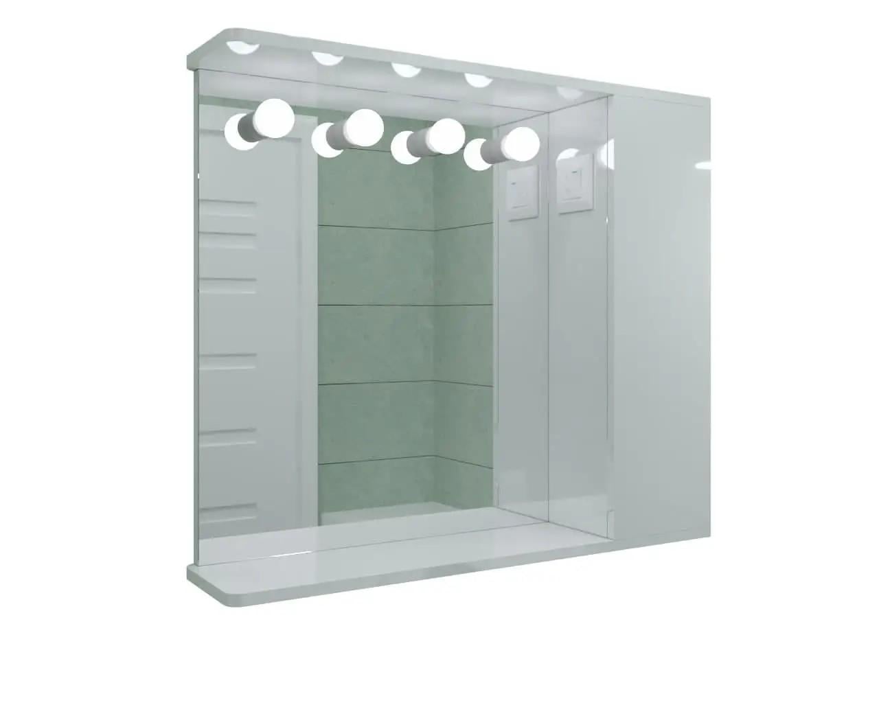Зеркальный шкаф ШК22 с патронами под лампы выключателем и розеткой дверцы справа 800х700х160 мм