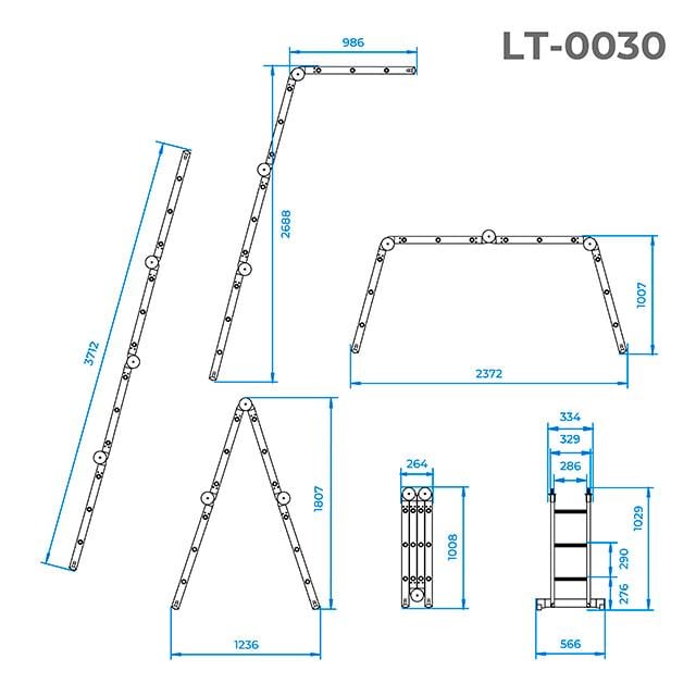 Сходи алюмінієві Intertool LT-0030 трансформер 4x3 ступенів 3,70 м (115266) - фото 12