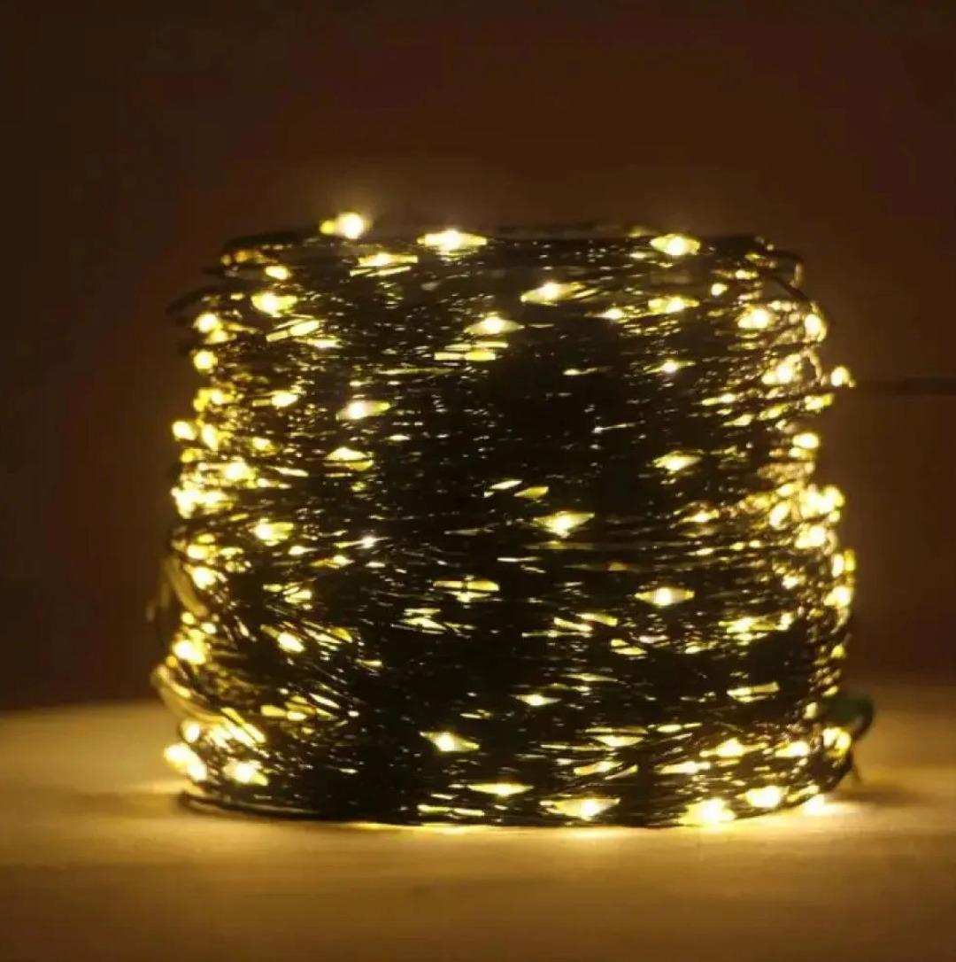 Гірлянда роса з пультом зелений дріт від мережі 500 LED 50 м Теплий-білий (91010)