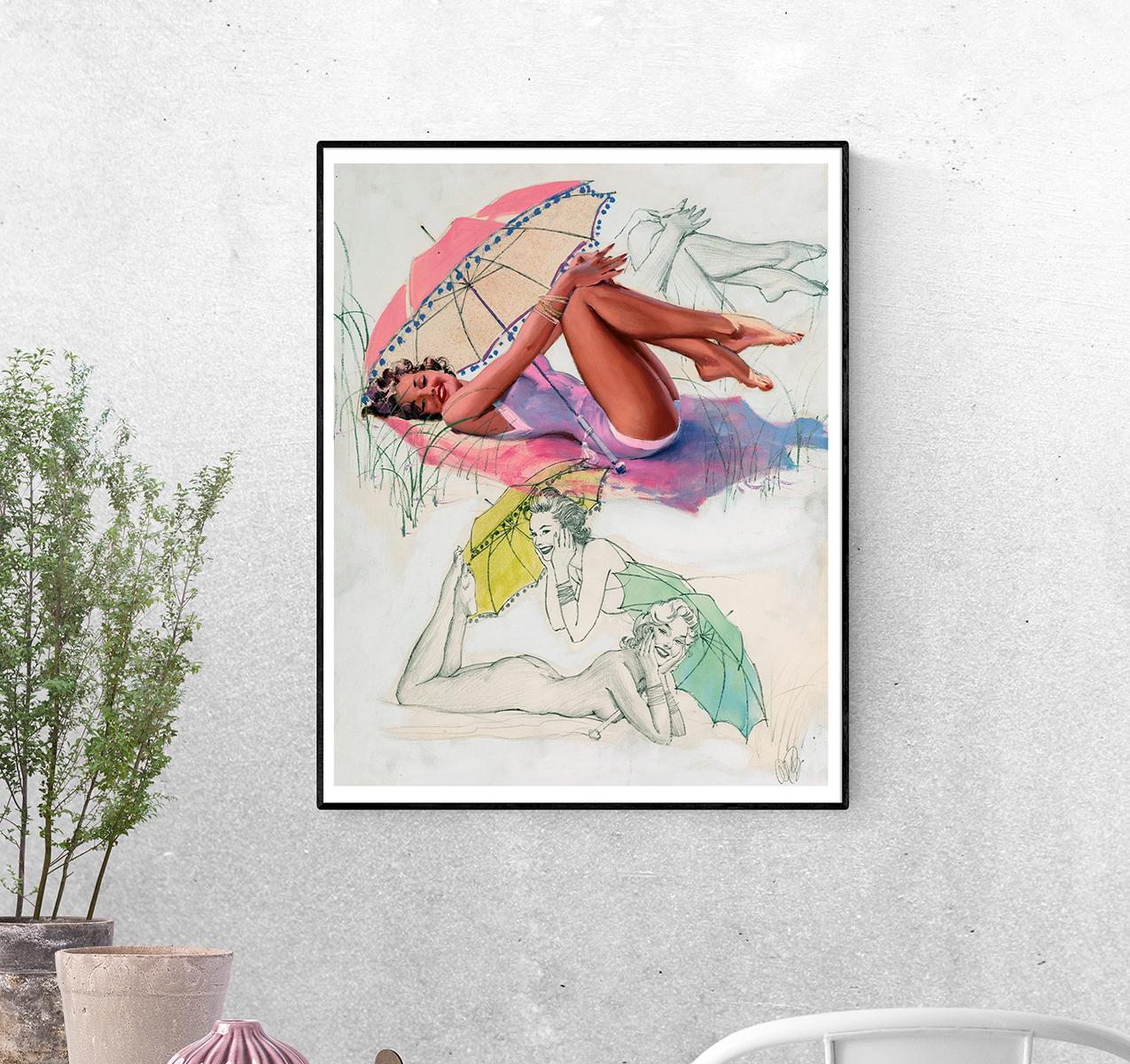 Постер Кокетка под зонтиком формат А-4 (pin_up0004011_Poster)