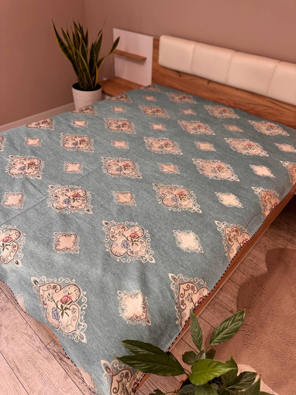 Дивандек велюровое Гобеленовое 180х200 см Синий (П4К-180-divandek-0010)