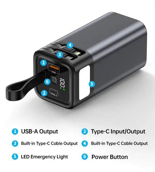 Повербанк з ліхтариком 20000 mAh Чорний (2011) - фото 3