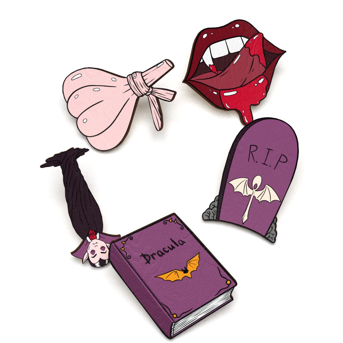 Набор значков Lex Altern Вампиры из дерева 5 шт. (4481831)