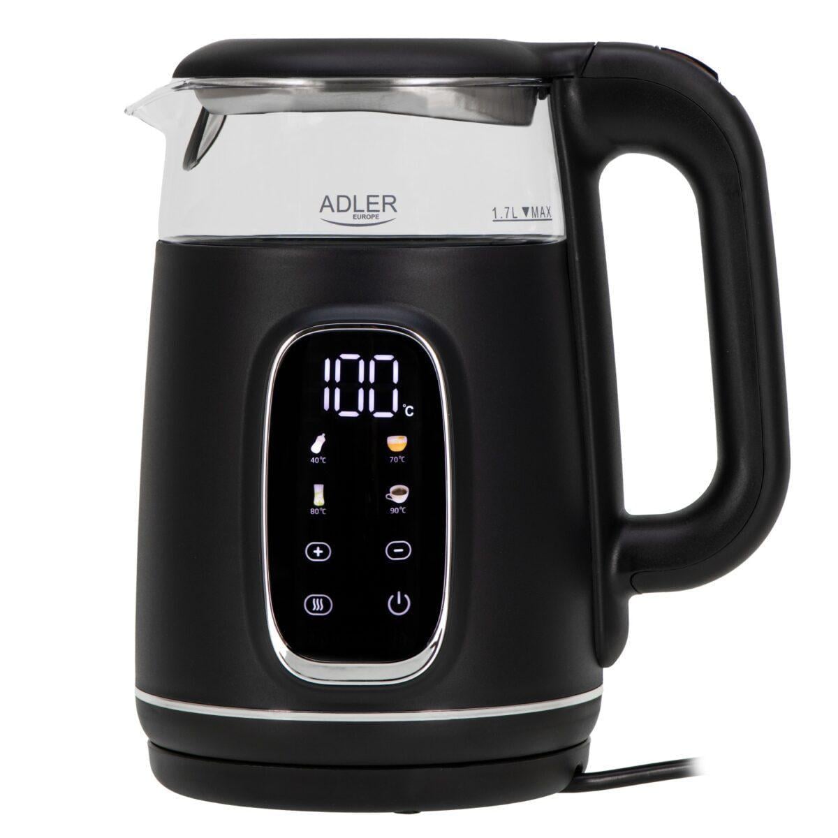 Чайник Adler електричний AD 1305 LED скляний 2200 Вт 40°C-100°C 1,7 л Black/Silver (id_2064) Чайник Adler електричний AD 1305 LED скляний 2200 Вт 40°C-100°C 1,7 л Black/Silver (id_2064)