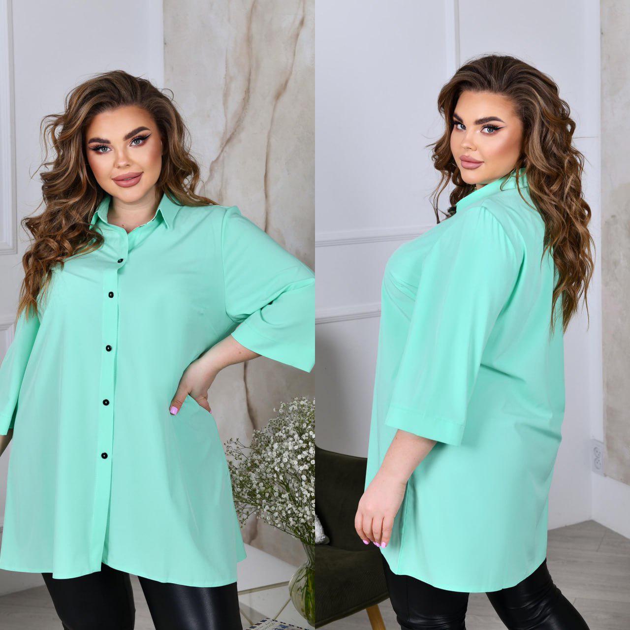 Блузка свободного фасона р. 56-58 Мятный (7018) - фото 2