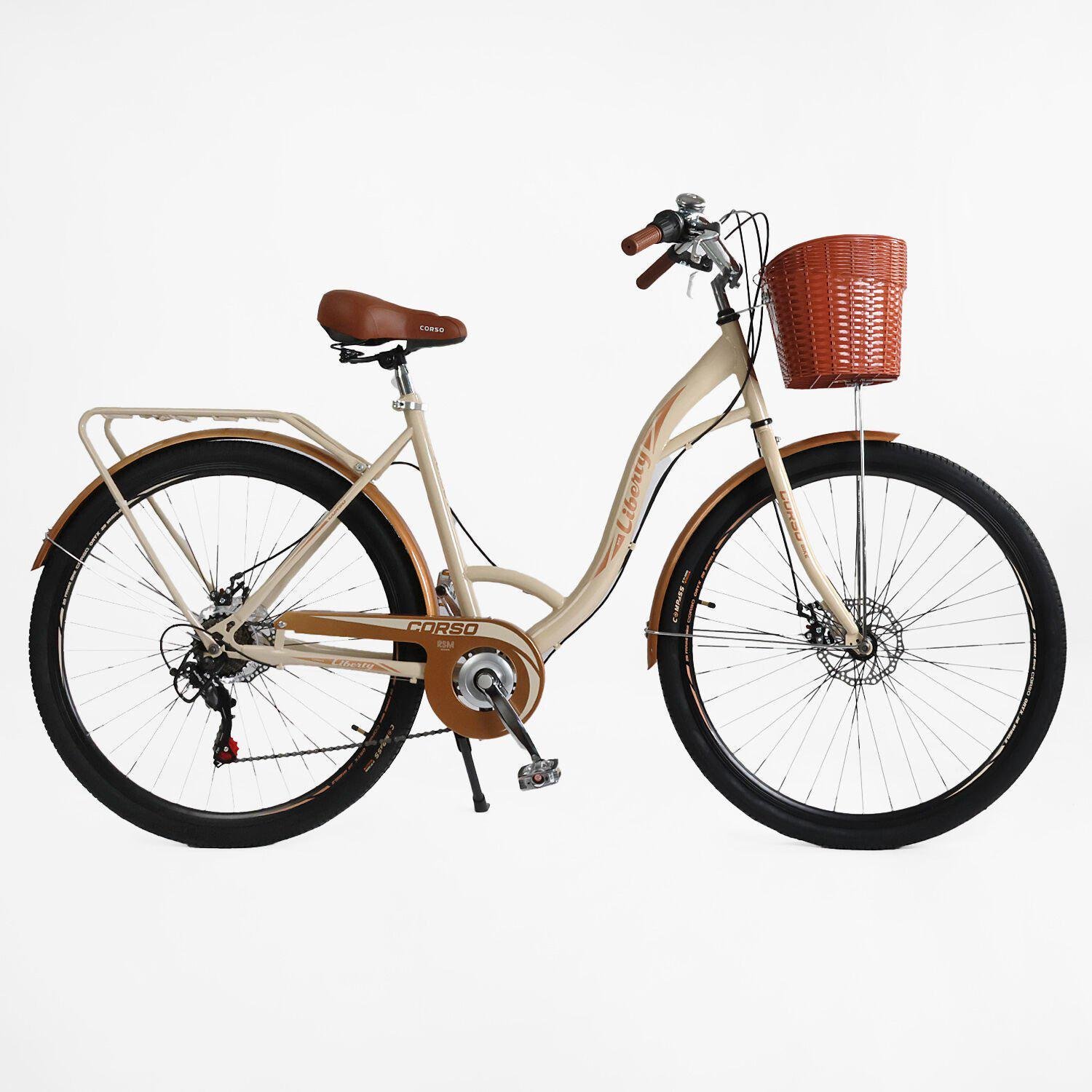 Велосипед городской Corso Liberty с корзиной и багажником рама 20"/28" Бежевый - фото 1 Велосипед городской Corso Liberty с корзиной и багажником рама 20"/28" Бежевый - фото 1
