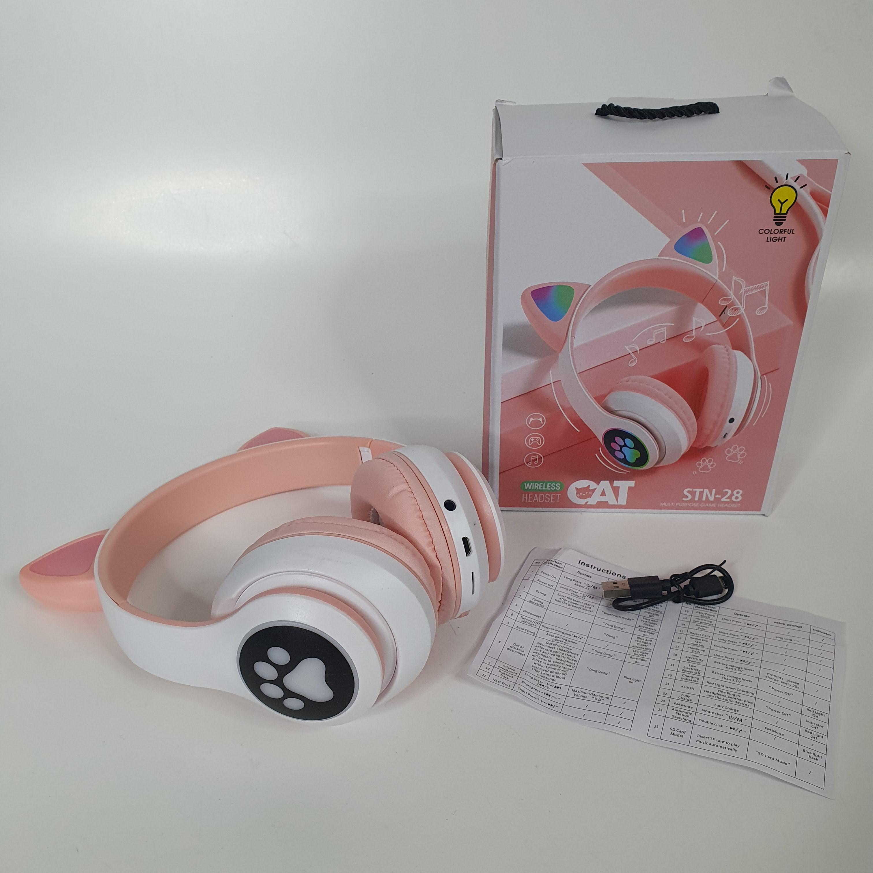 Наушники CAT STN-28 Bluetooth с кошачьими ушками Розовый