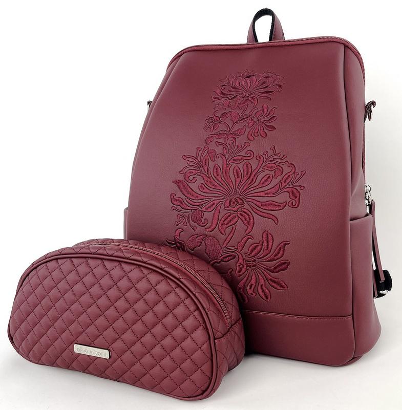 Рюкзак жіночий з косметичкою Alba Soboni N24060 Бордовий