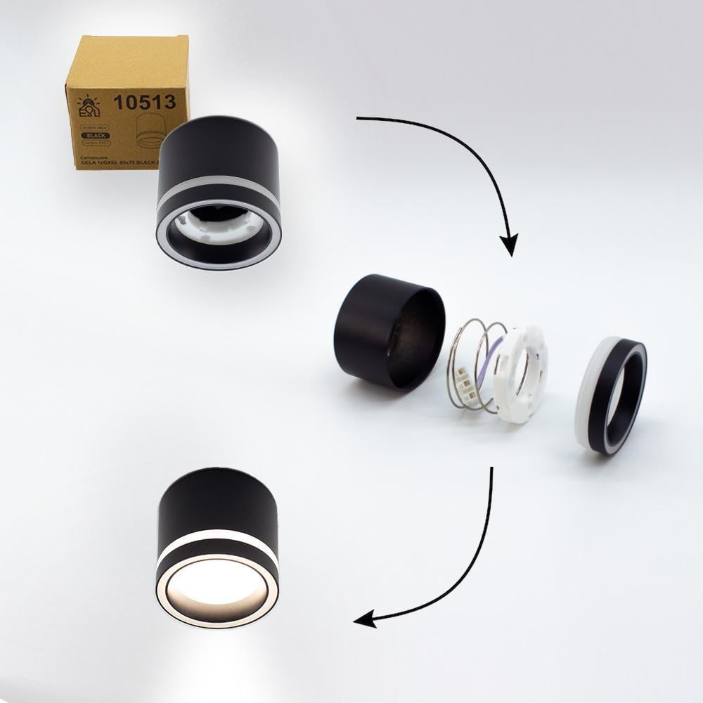 Светильник потолочный ESLLSE GELA R GX53 85x70 мм Черный (10513-1) - фото 5 Светильник потолочный ESLLSE GELA R GX53 85x70 мм Черный (10513-1) - фото 5