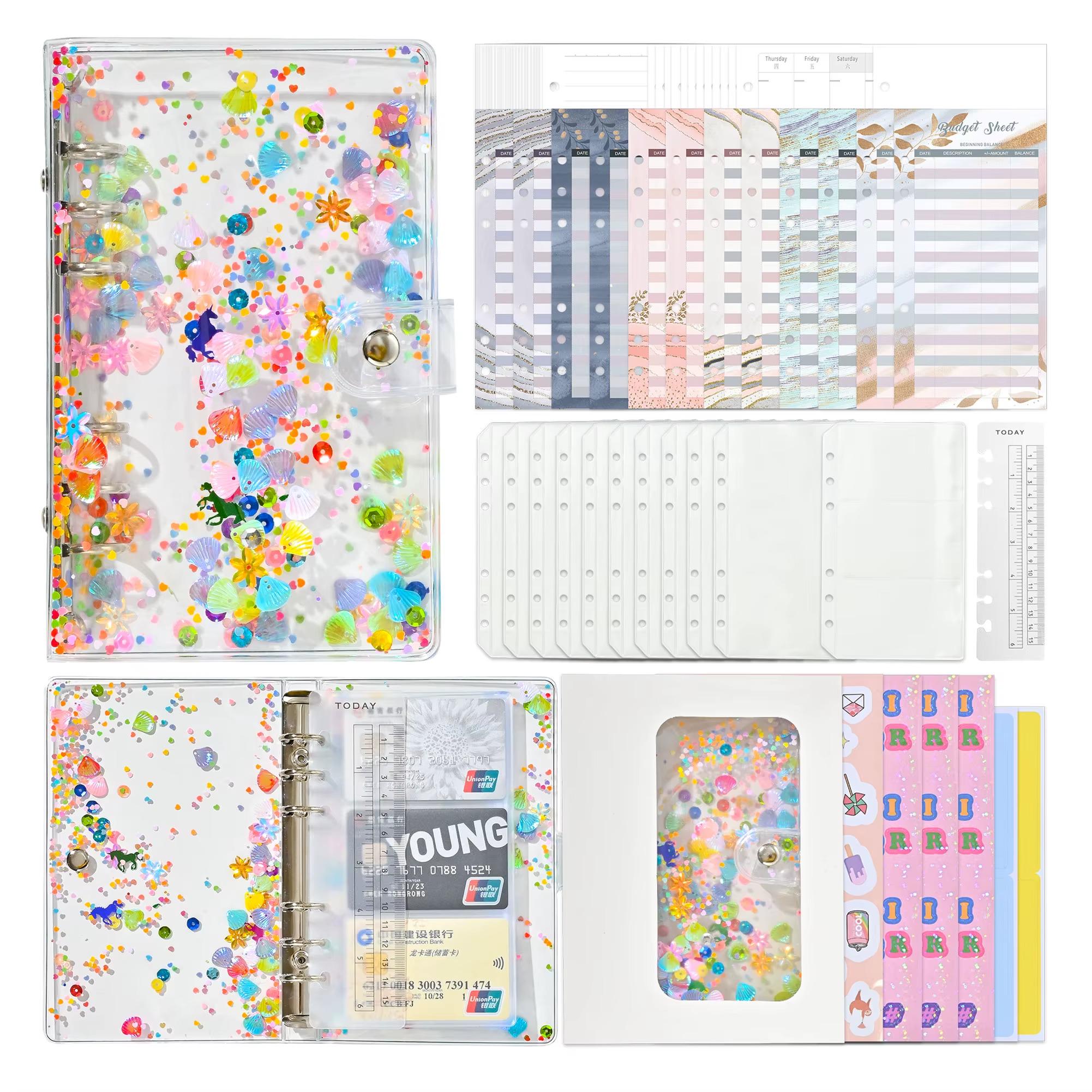 Блокнот-планер для грошей бюджету та зберігання фінансів з блискітками формат А6 Прозорий - фото 2 Блокнот-планер для грошей бюджету та зберігання фінансів з блискітками формат А6 Прозорий - фото 2