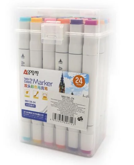 Набор двухсторонних скетчмаркеров Aodemei 24 цвета