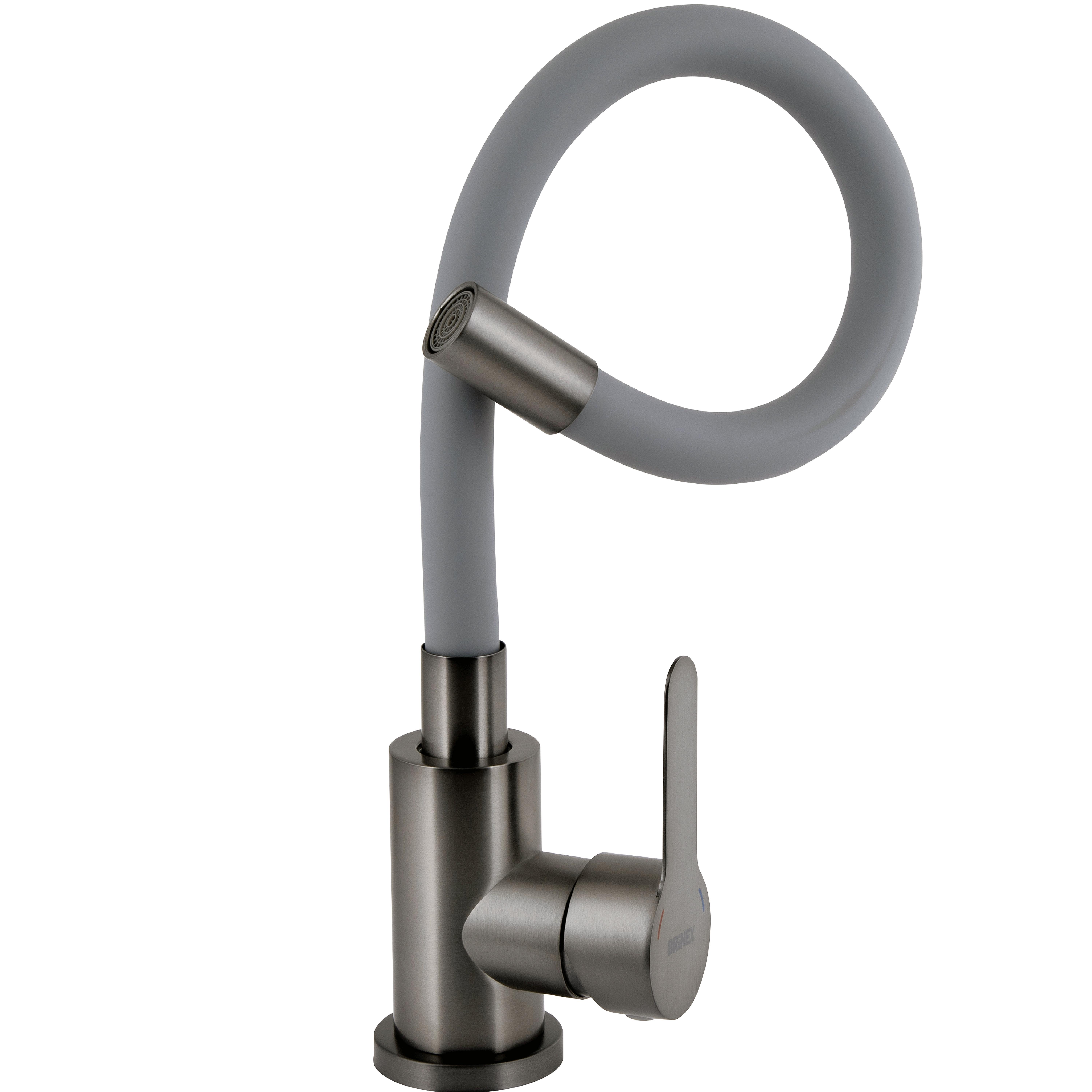 Смеситель для кухонной мойки Brinex Pure 015F3 с гибким изливом из нержавеющей стали Nickel/Graphite