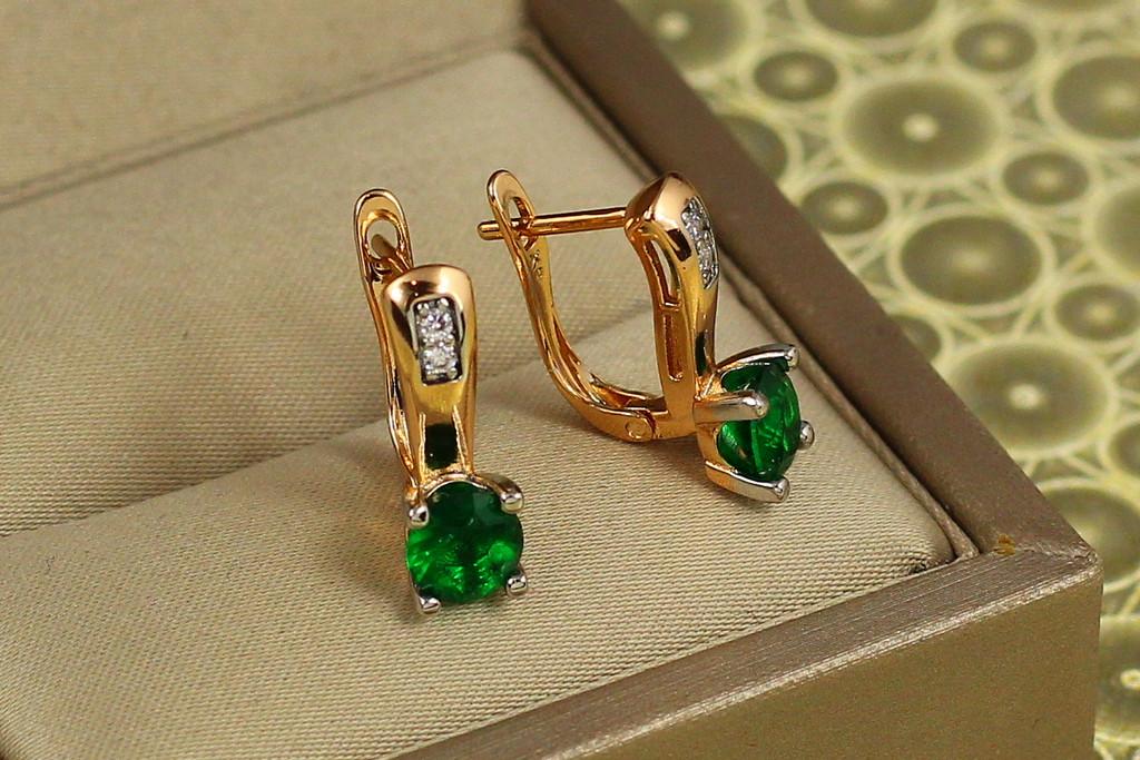 Серьги Xuping Jewelry партия с зеленым камнем 1,7 см Золотистый (2570332964)