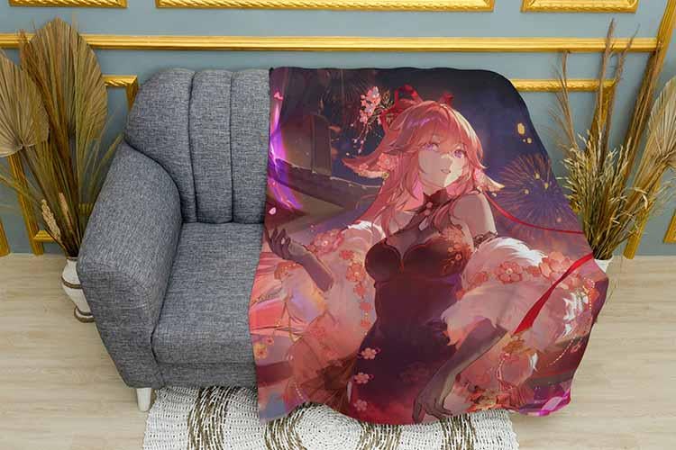 Плед Yae Miko in a dress Genshin Impact плюш однослойный 135х150 см (113725)