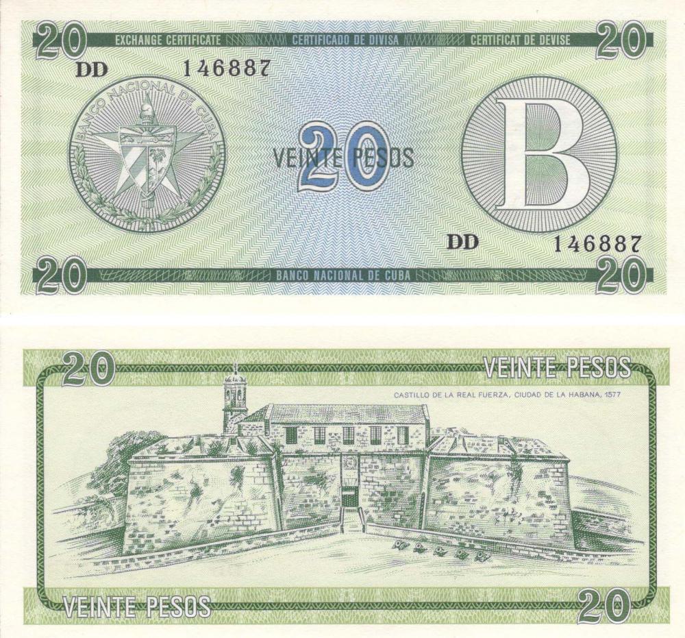 Коллекционная банкнота Куба 20 песо UNC серия В (Б09077)