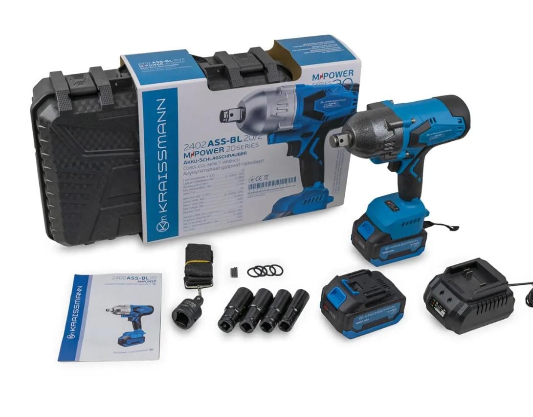 Гайковерт KRAISSMANN 2402 ASS-BL 20/2 MP крутящий момент 1400 Нм 3/4" 2 аккумулятора по 4 Ач/зарядное устройство/кейс