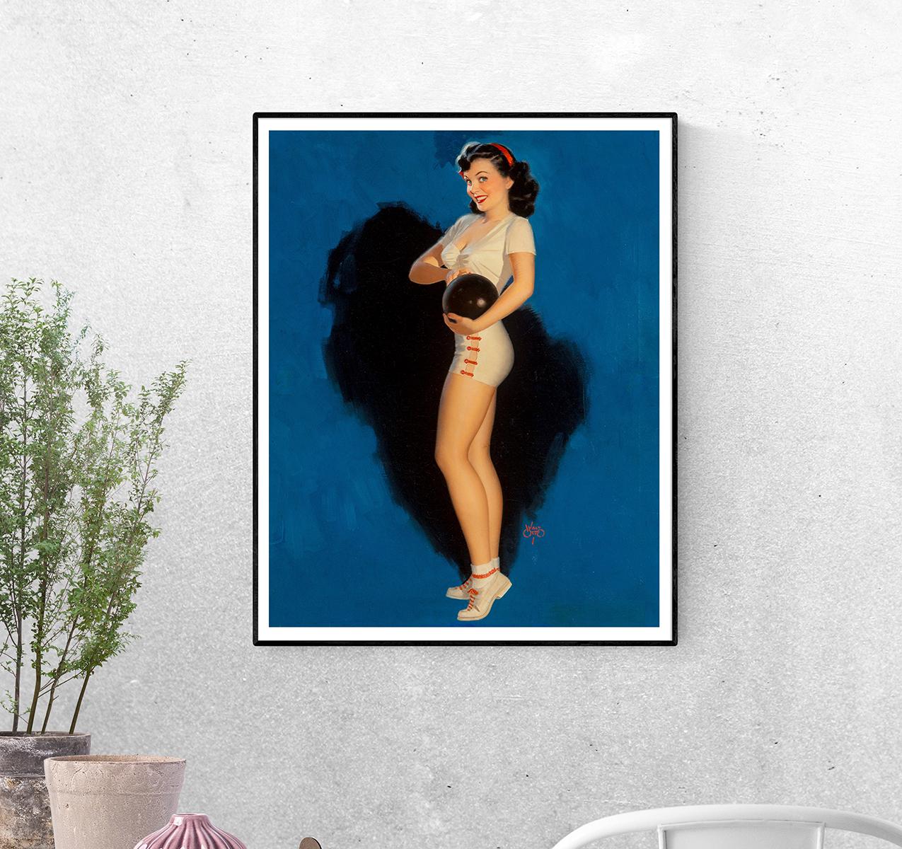 Постер Девушка с шаром от боулинга. Уолт Отто формат А-4 (pin_up010055_Poster)