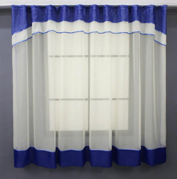 Гардина на кухню шифон 280х170 см Синий/Кремовый (110к) Гардина на кухню шифон 280х170 см Синий/Кремовый (110к)