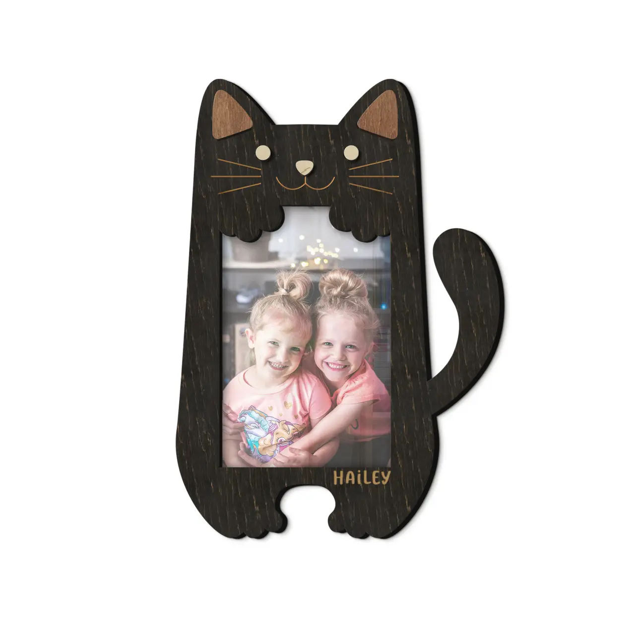 Фоторамка персоналізована у формі кішки на 1 фото Чорний (cat_4x6_vertical-2)