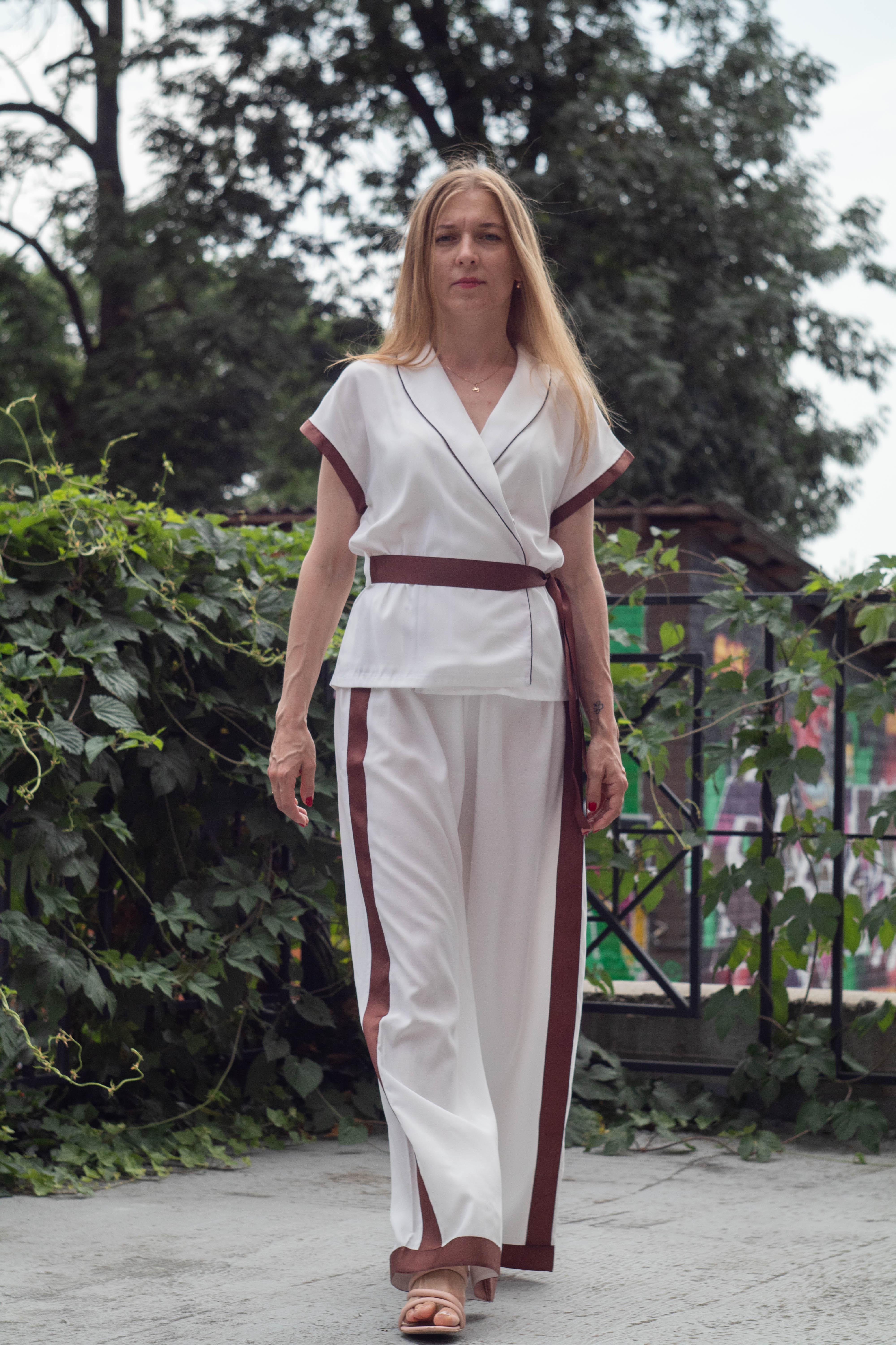 Костюм жіночий VSlatinina штани з кімоно S Айворі (01234567837) - фото 4 Костюм жіночий VSlatinina штани з кімоно S Айворі (01234567837) - фото 4