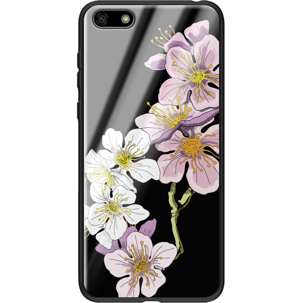 Чехол BoxFace Huawei Y5 2018 Cherry Blossom Черный силикон со стеклом (33370-cc4-37727)