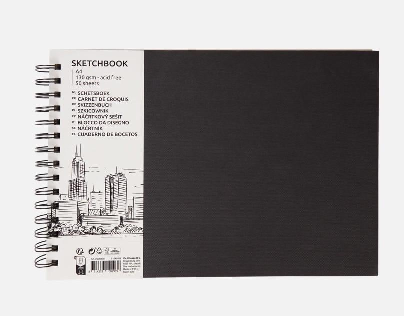 Скетчбук A4 130 г/м² 50 аркушів 21х29,7 см Чорний (1865860117)
