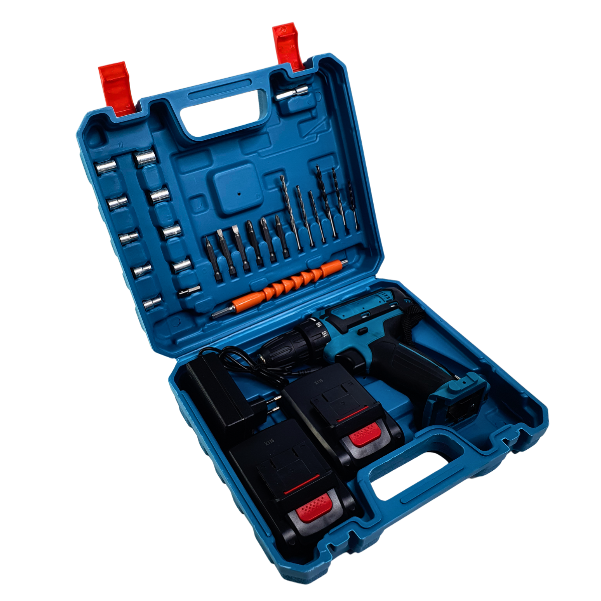 Шуруповерт аккумуляторный 24W с набором инструментов в пластиковом кейсе (YOP-42-Blue/Black)