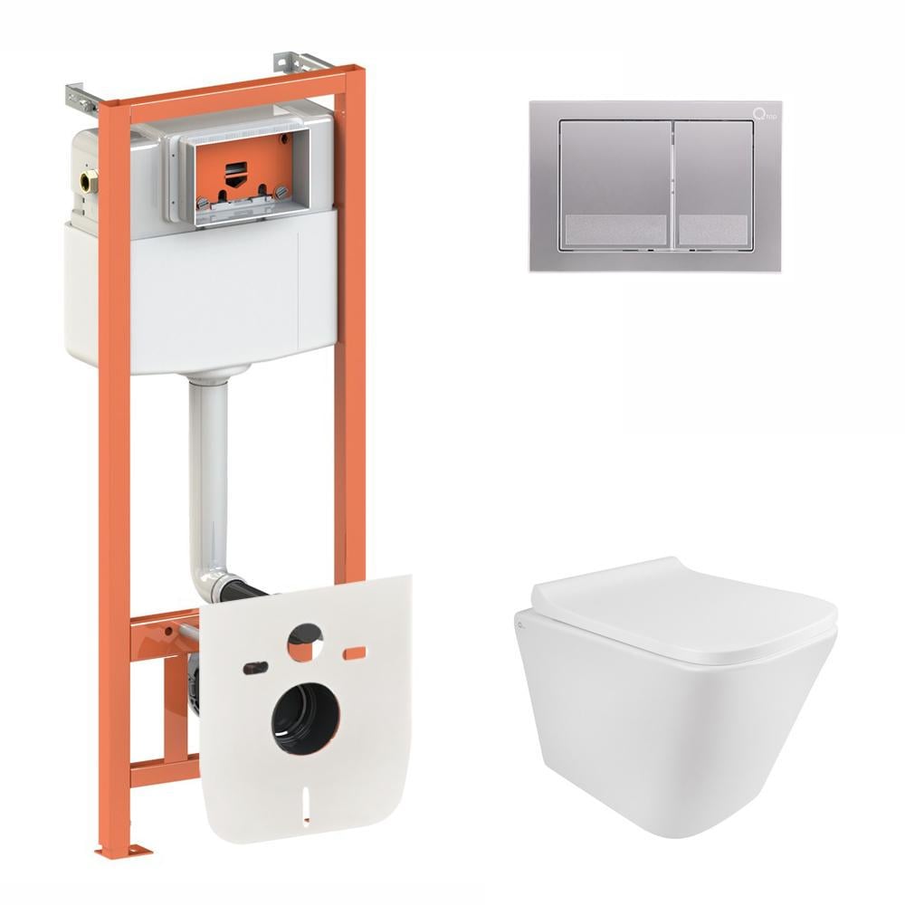 Набор инсталляция Qtap Nest 3в1 с квадратной панелью смыва и унитаз с сиденьем (QT1733052ERW0133M425M06029SAT)