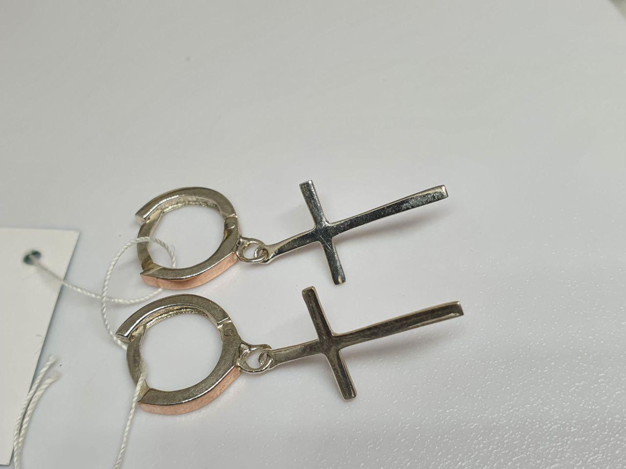 Срібні сережки Хрестики з вставкою золота 925/375 проба (26943916) - фото 12 Срібні сережки Хрестики з вставкою золота 925/375 проба (26943916) - фото 12