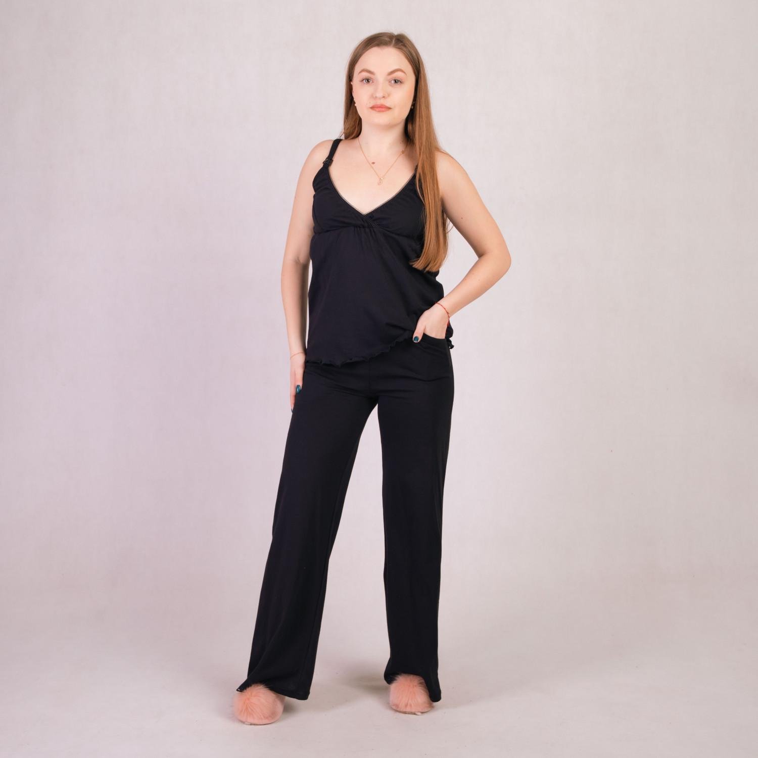 Пижама и штаны хлопковые для беременных и кормящих мам р. 50-52 Черный (TN4-2124-1) - фото 2