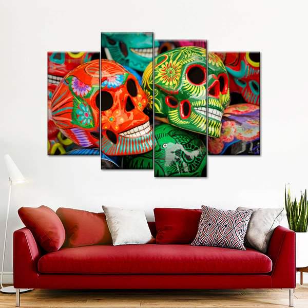 Модульная картина KIL Art Яркие черепа из четырех частей 129x90 см (M4_L_59)