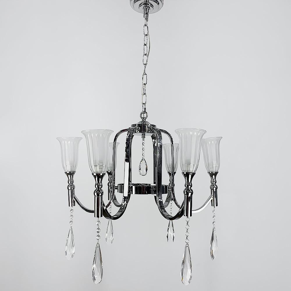 Люстра классическая на 6 ламп с хрустальными подвесами Серебряный (AT23/6)