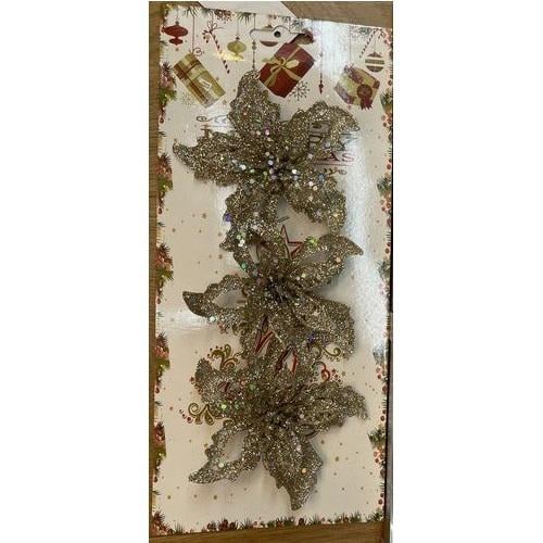 Декор святковий Stenson M48173 Квіти новорічна композиція 9 см 3 шт. (13103532)