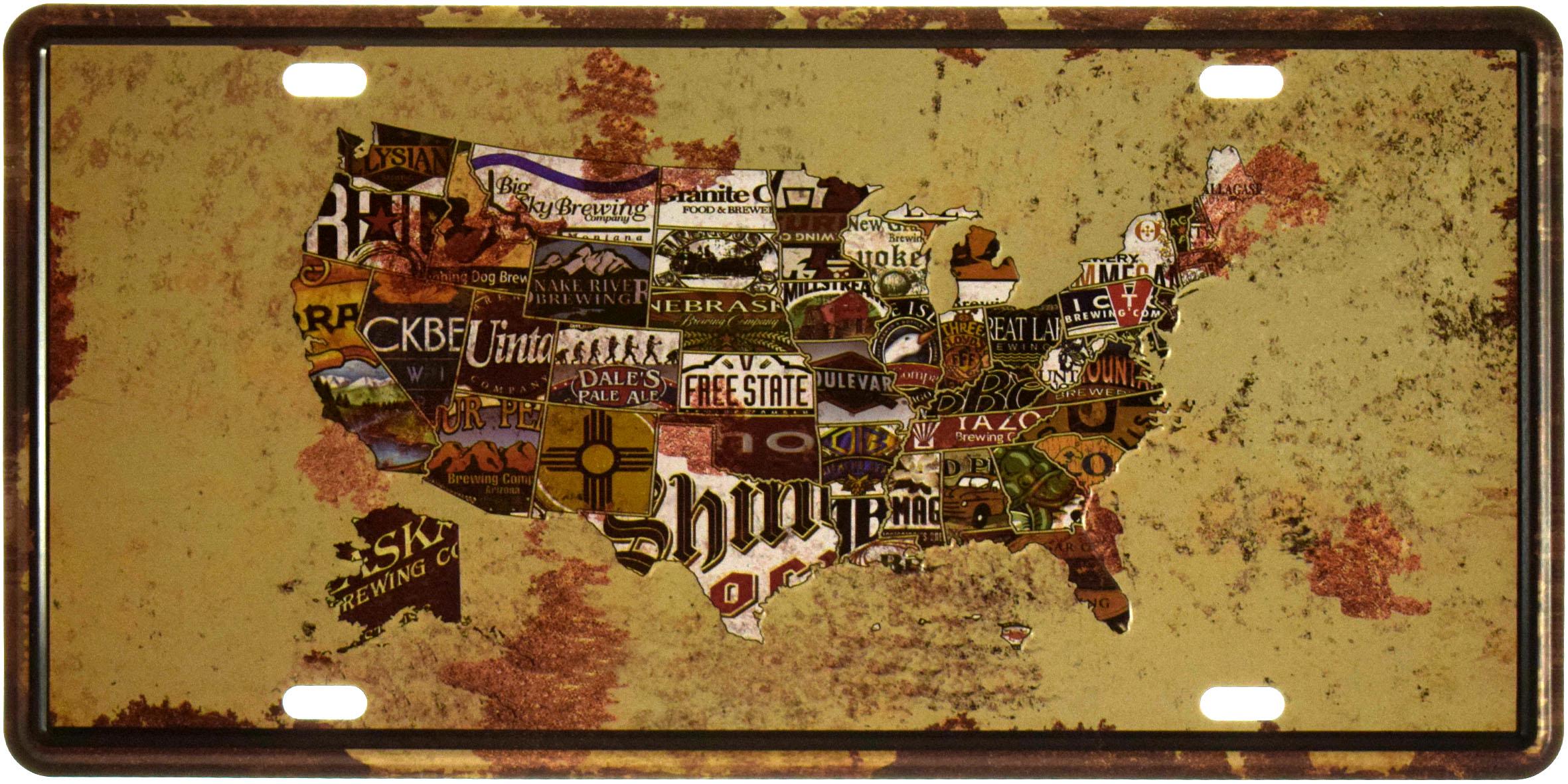 Табличка металева Карта Пивних Штатів/Beer States Map 15x30 см