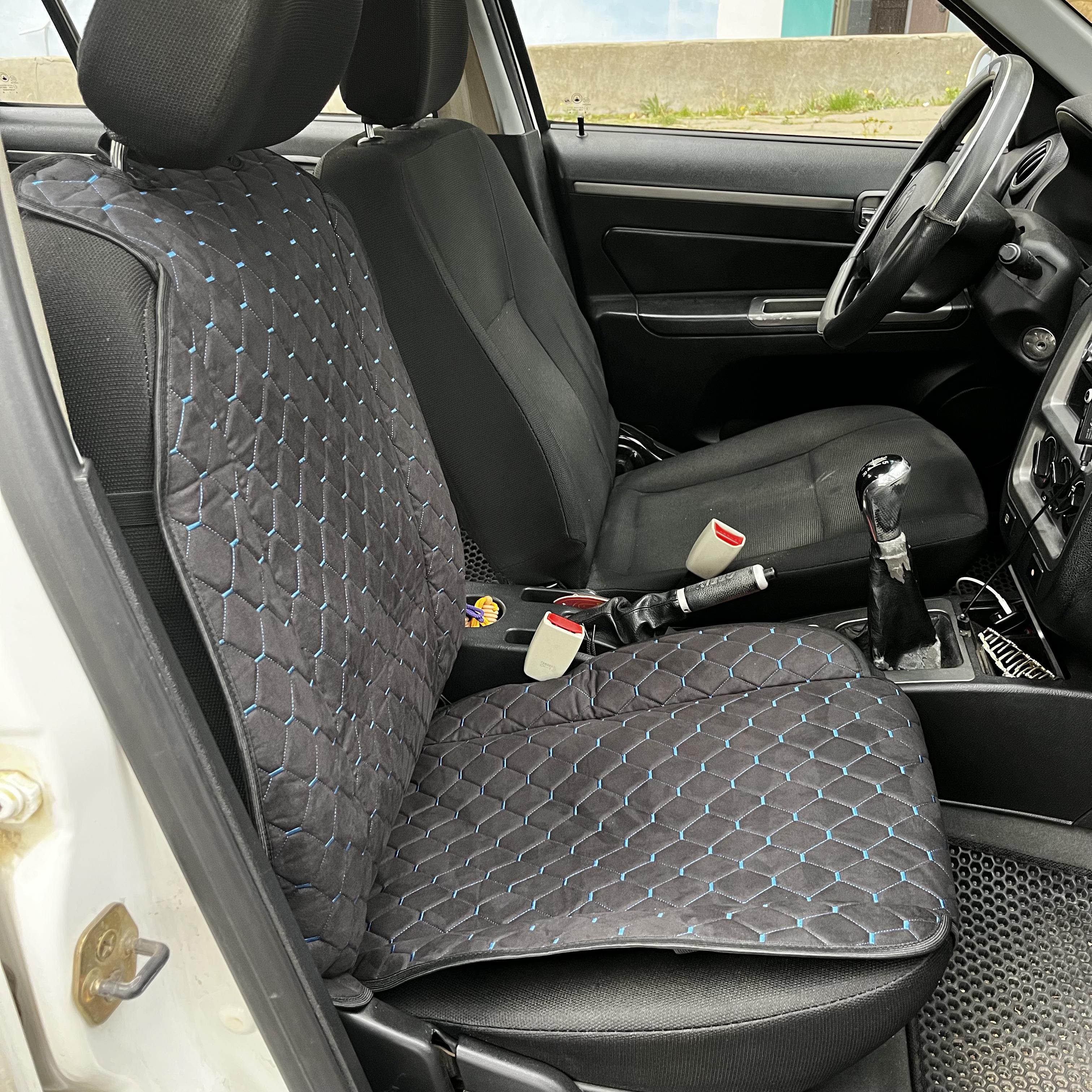 Накидка універсальна на переднє сидіння авто з алькантари 1 шт. Чорний з синім - фото 2 Накидка універсальна на переднє сидіння авто з алькантари 1 шт. Чорний з синім - фото 2